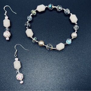 Chic White and Silver Beaded Earrings